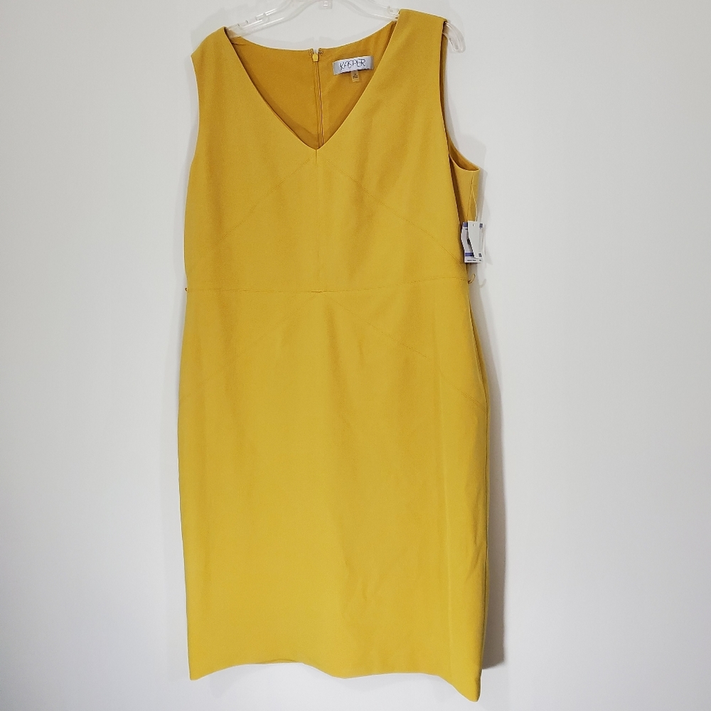 Kasper  Sleeveless V-Neck Sheath Dress in Mustard Yellow